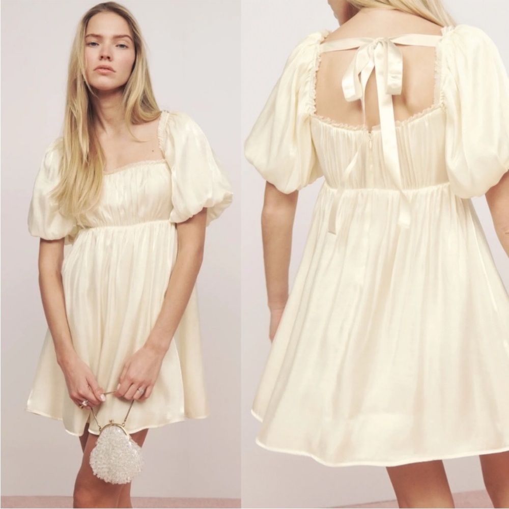 NW Reformation Aviary Tie Bow Babydoll Mini Dress Ivory